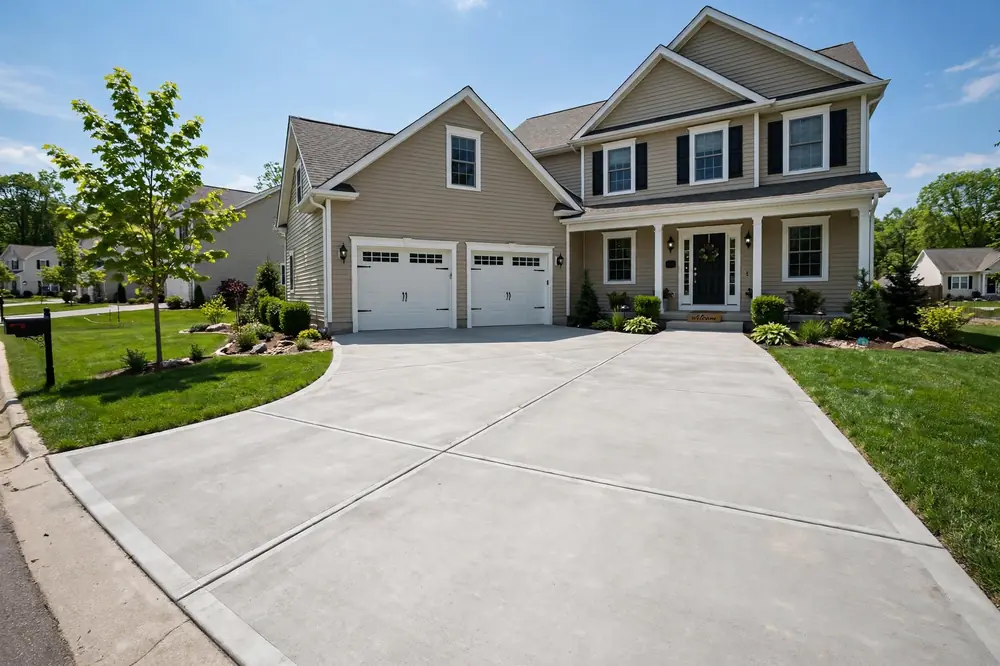 New concrete driveway at a suburban Ohio home - concrete price per yard ohio