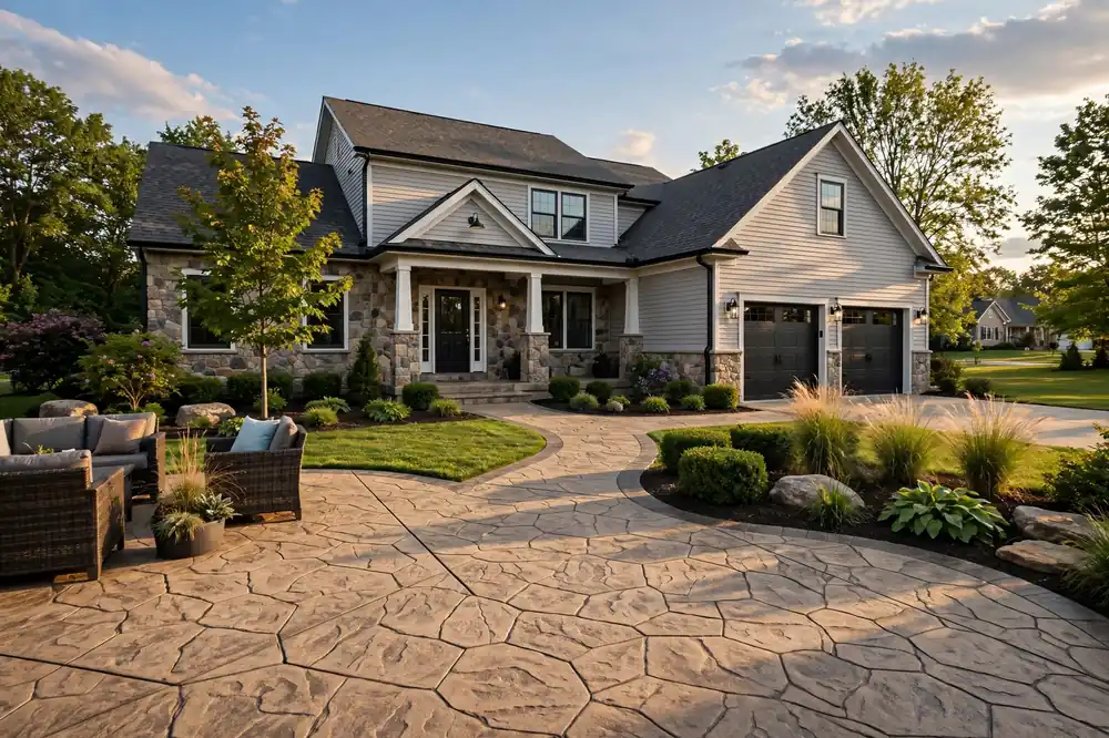Suburban Ohio home with stamped concrete patio - concrete price per yard ohio